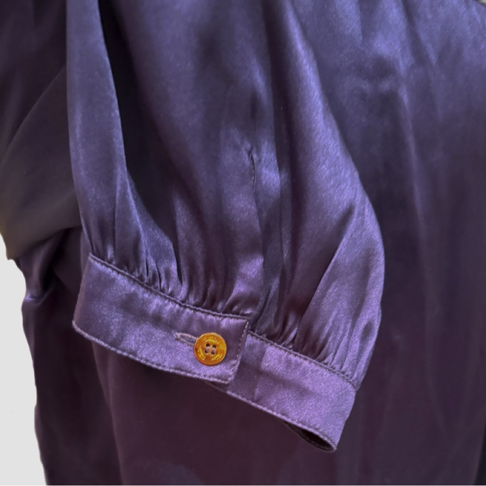 Beautiful Real Silk TRINA TURK royal blue and gold stunning button down top, Sm - Picture 7 of 9
